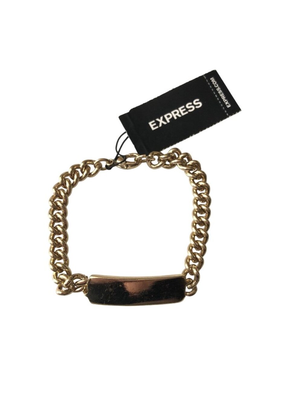 Express Gold-Tone ID Bracelet Chunky Curb Chain Polished Blank Plaque